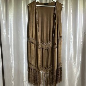 Brown Fringe Sleeveless Vest